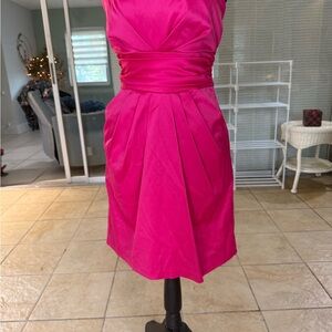A'gaci Hot Pink Pleated Mini Dress with pockets